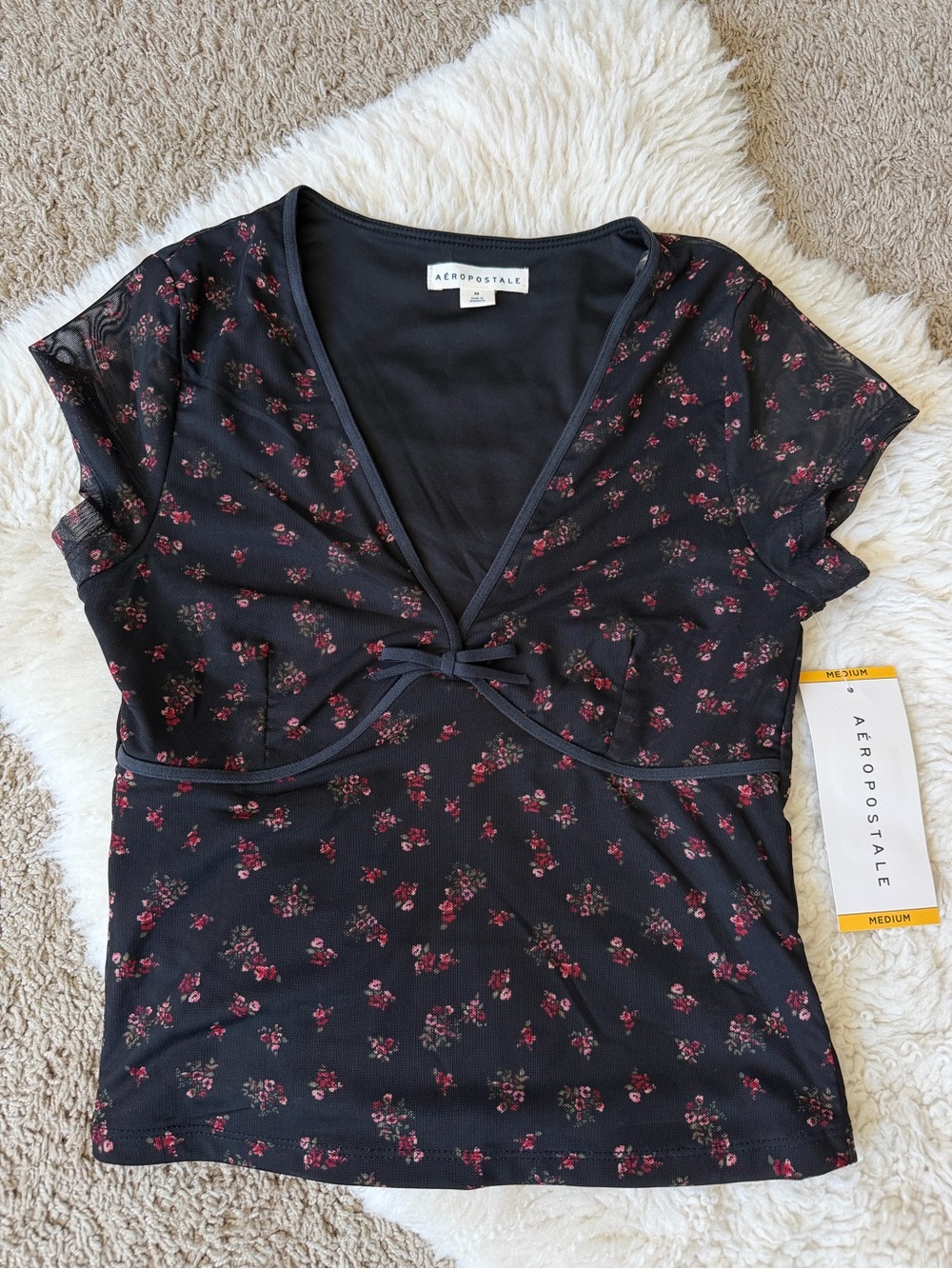 NWT Mesh Floral Baby Tee | M | Aeropostale